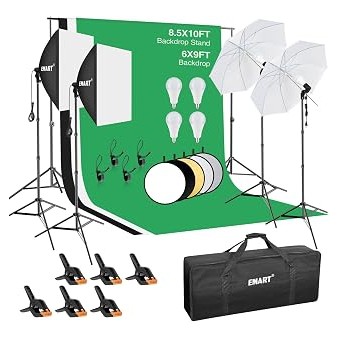 EMART 8.5x10ft Backdrop Support & Lighting Kit